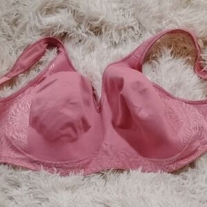Pink Full-Coverage Bra with Molded Cups and Adjustable Straps